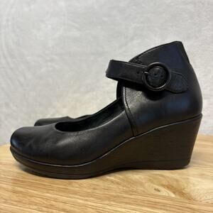 Dansko Rebel Women’s Mary Jane Wedges Black Leather Ankle Strap Size EU 37